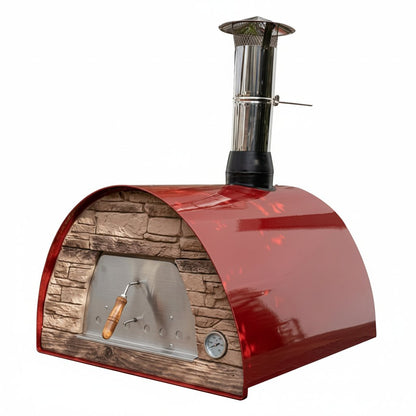 Maximus Red Wood-Fired Portable Outdoor Pizza Oven, Handmade in Portugal, Stainless Steel Chimney, Pizza Peel, Thermometer, Extra Floor Tile & Baking Dish Included
