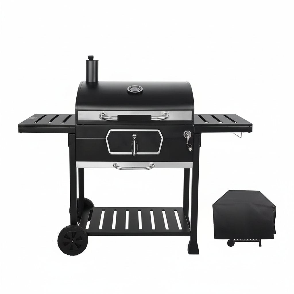 30 In. Charcoal Grill with Cover, BBQ Smoker Picnic Camping Patio Backyard Cooking in Black