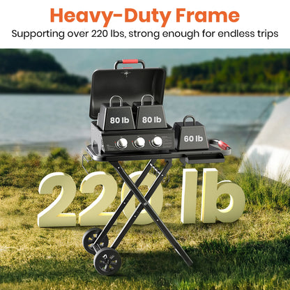 3-Burner Portable Grill with Foldable Legs, 30,000BTU Gas Grill , 415 SQ.IN Detachable Propane Grills, Non-Stick Porcelain Grate, Outdoor Bbq Grill for Camping, Tailgating, Backyard Cooking