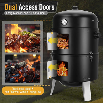 BBQ Charcoal Smoker for Meat: 16 Inch Heavy Duty 4 in 1 BBQ Charcoal Grills