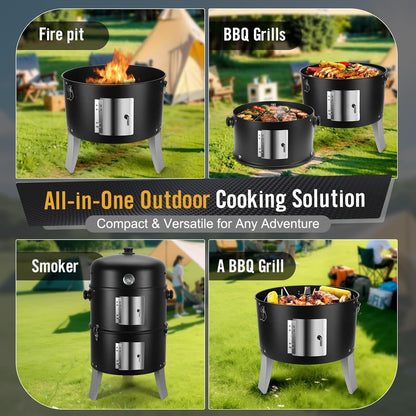 BBQ Charcoal Smoker for Meat: 16 Inch Heavy Duty 4 in 1 BBQ Charcoal Grills