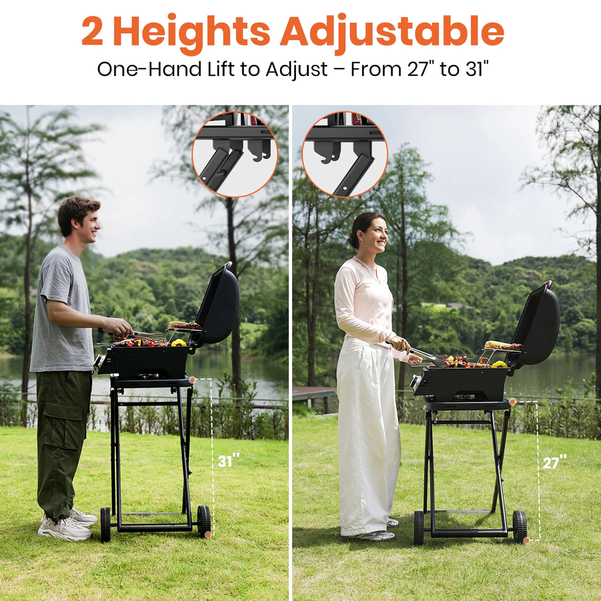 3-Burner Portable Grill with Foldable Legs, 30,000BTU Gas Grill , 415 SQ.IN Detachable Propane Grills, Non-Stick Porcelain Grate, Outdoor Bbq Grill for Camping, Tailgating, Backyard Cooking