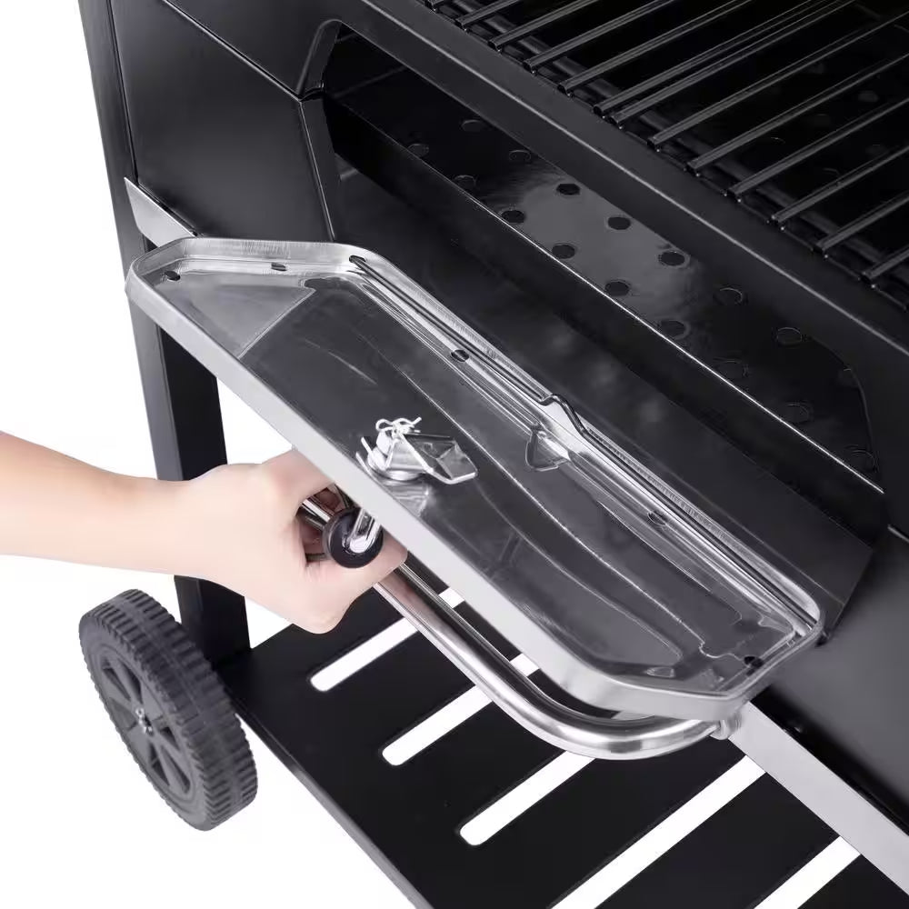 30 In. Charcoal Grill with Cover, BBQ Smoker Picnic Camping Patio Backyard Cooking in Black