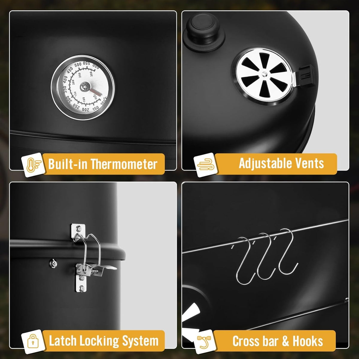BBQ Charcoal Smoker for Meat: 16 Inch Heavy Duty 4 in 1 BBQ Charcoal Grills