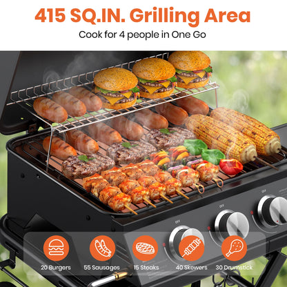 3-Burner Portable Grill with Foldable Legs, 30,000BTU Gas Grill , 415 SQ.IN Detachable Propane Grills, Non-Stick Porcelain Grate, Outdoor Bbq Grill for Camping, Tailgating, Backyard Cooking